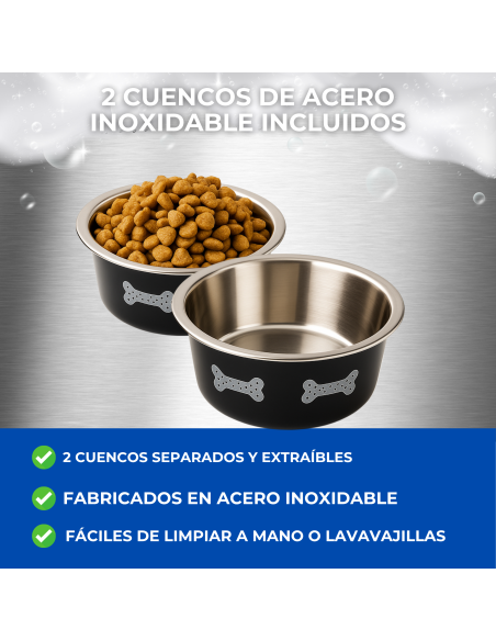 Comedero Doble Regulable en Altura para Perros – 2 Cuencos de 1.55 L (22 cm) Moly - 